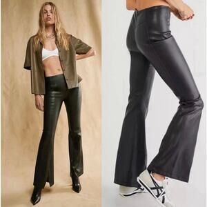 Free People Real Deal Slit Faux Leather Pants Size 29 Black Flare Leg